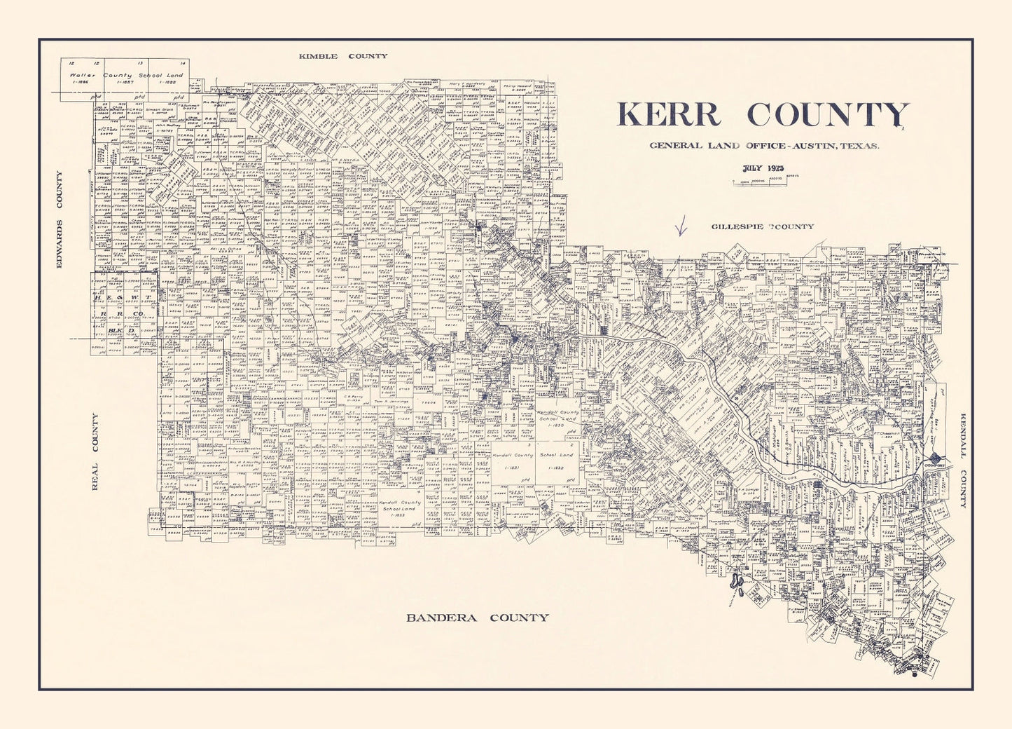 Vintage Map of Kerr County, Texas, 1923