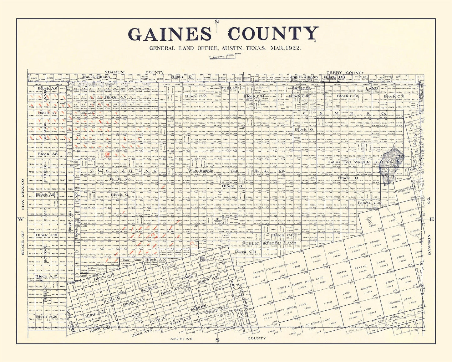 Vintage Map of Gaines County, Texas, 1922