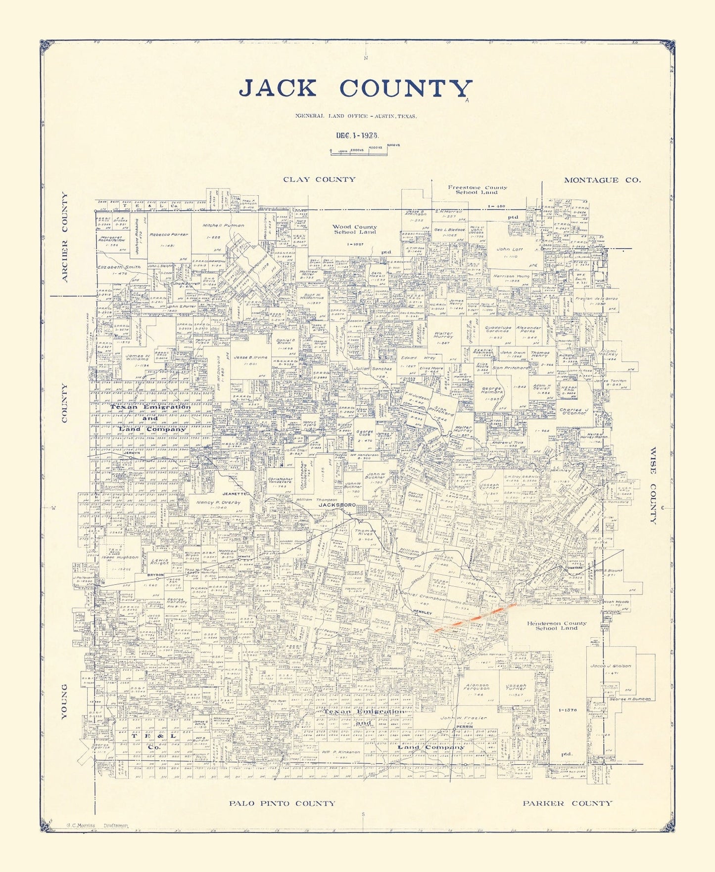 Vintage Map of Jack County, Texas, 1925