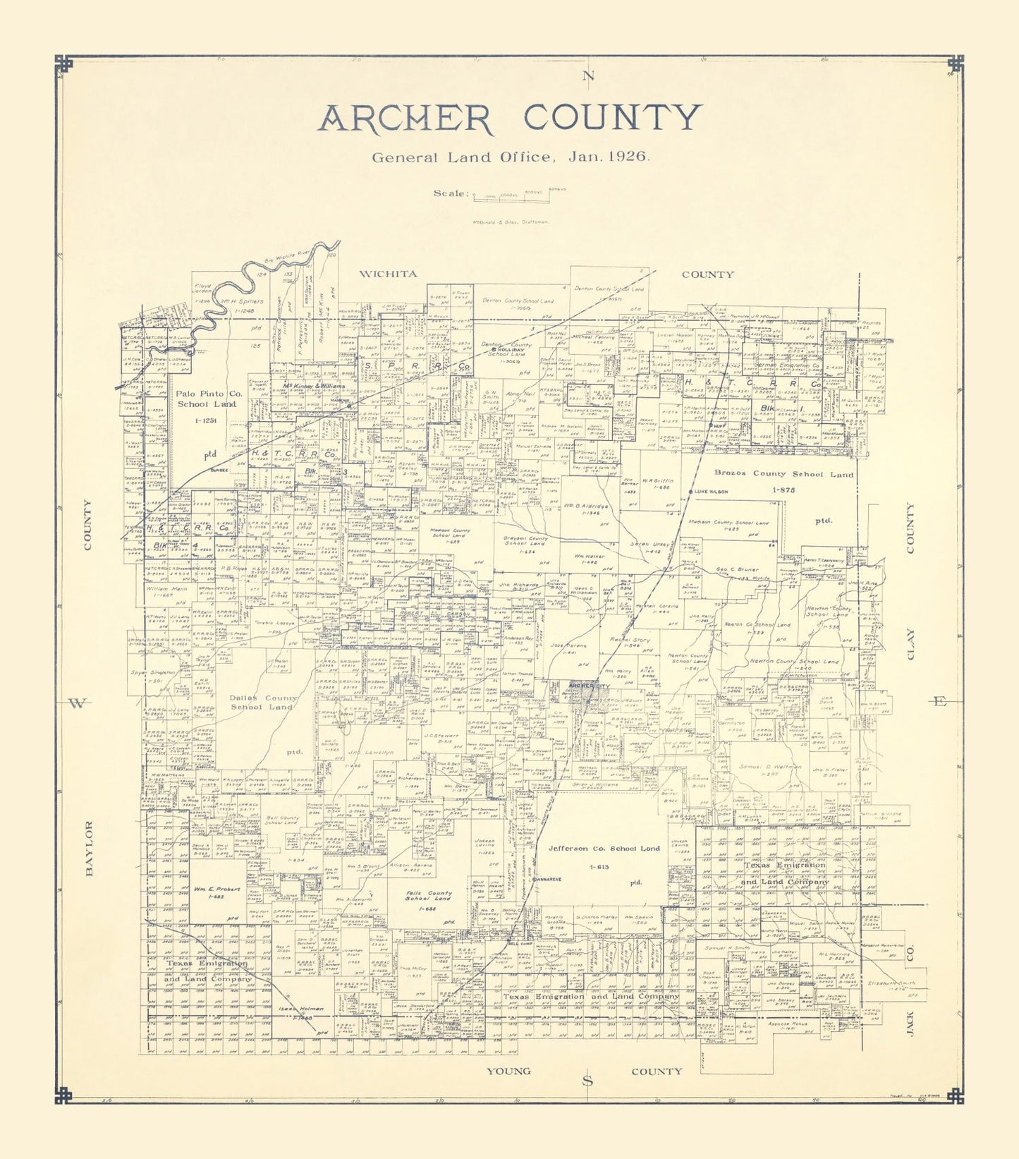 Vintage Map of Archer County, Texas, 1926