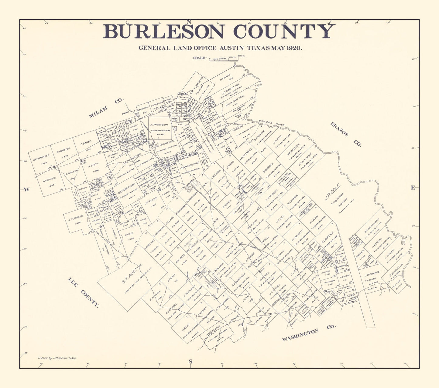Vintage Map of Burleson County, Texas, 1920