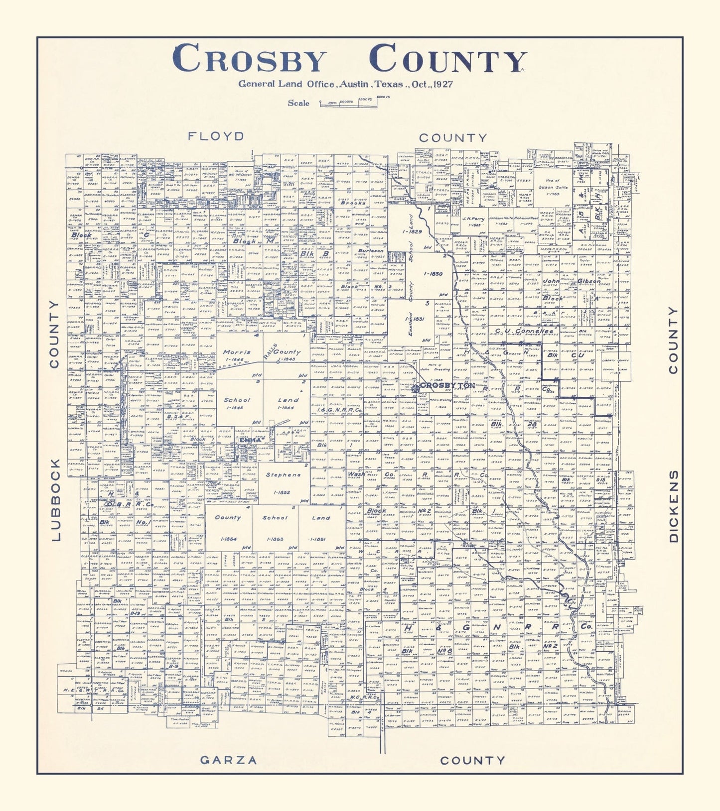 Vintage Map of Crosby County, Texas 1927