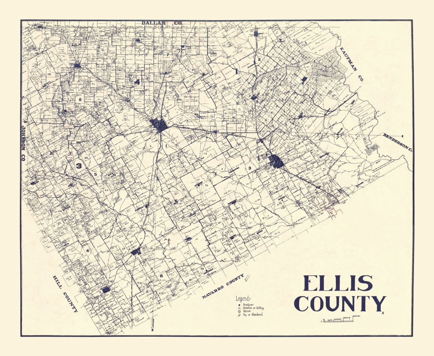Vintage Map of Ellis County, Texas, 1927