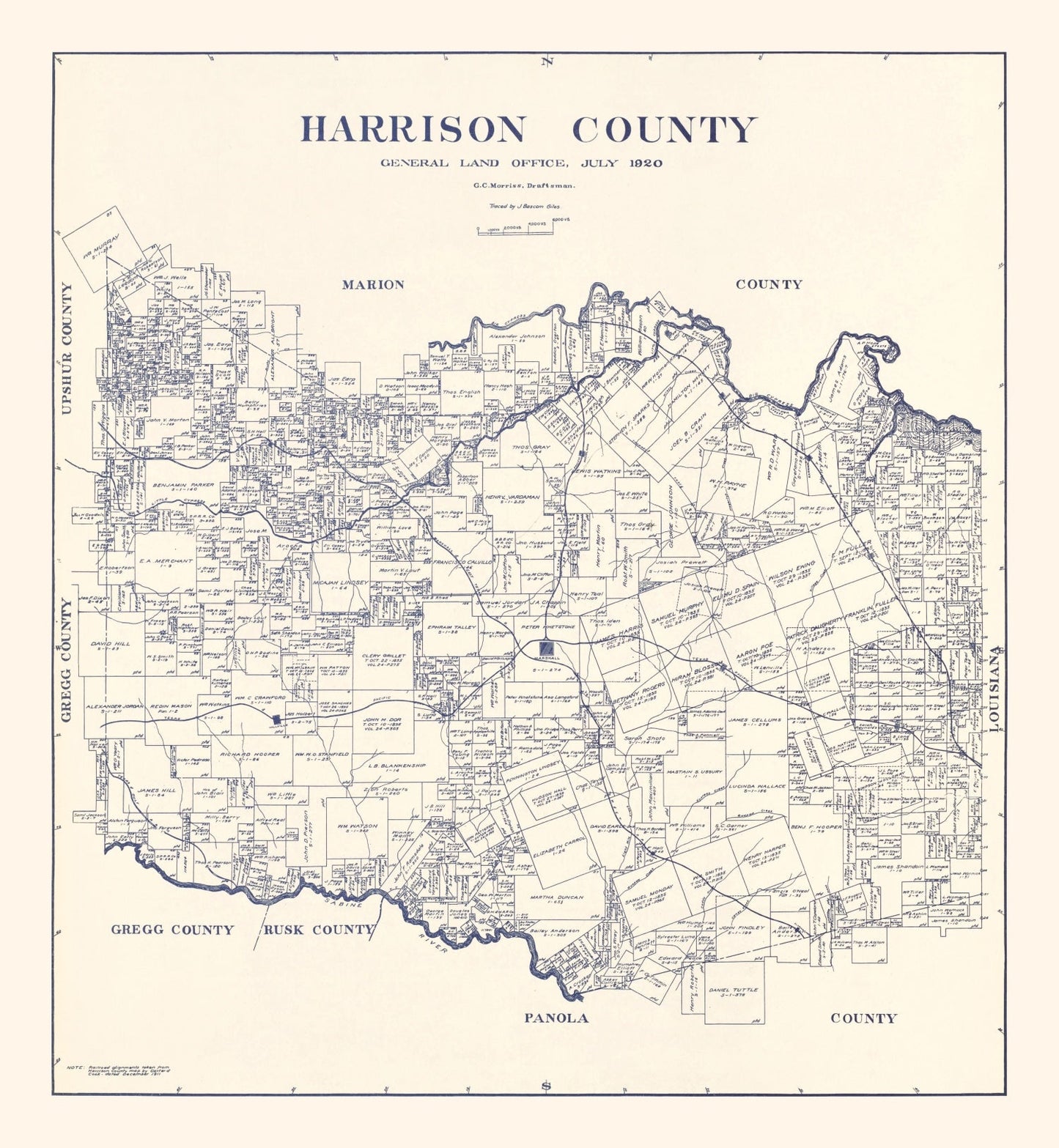 Vintage Map of Harrison County, Texas, 1920