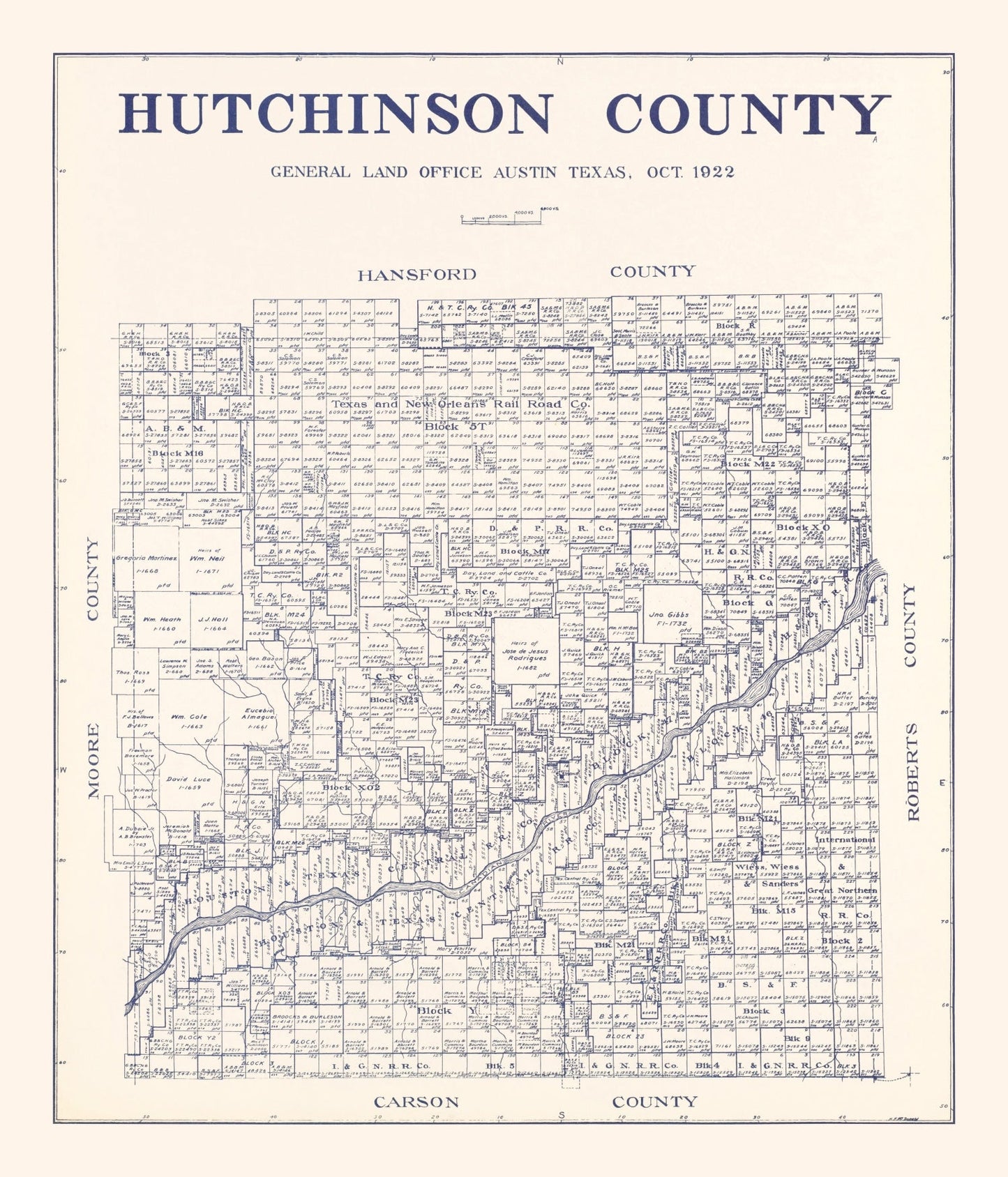 Vintage Map of Hutchinson County, Texas, 1922