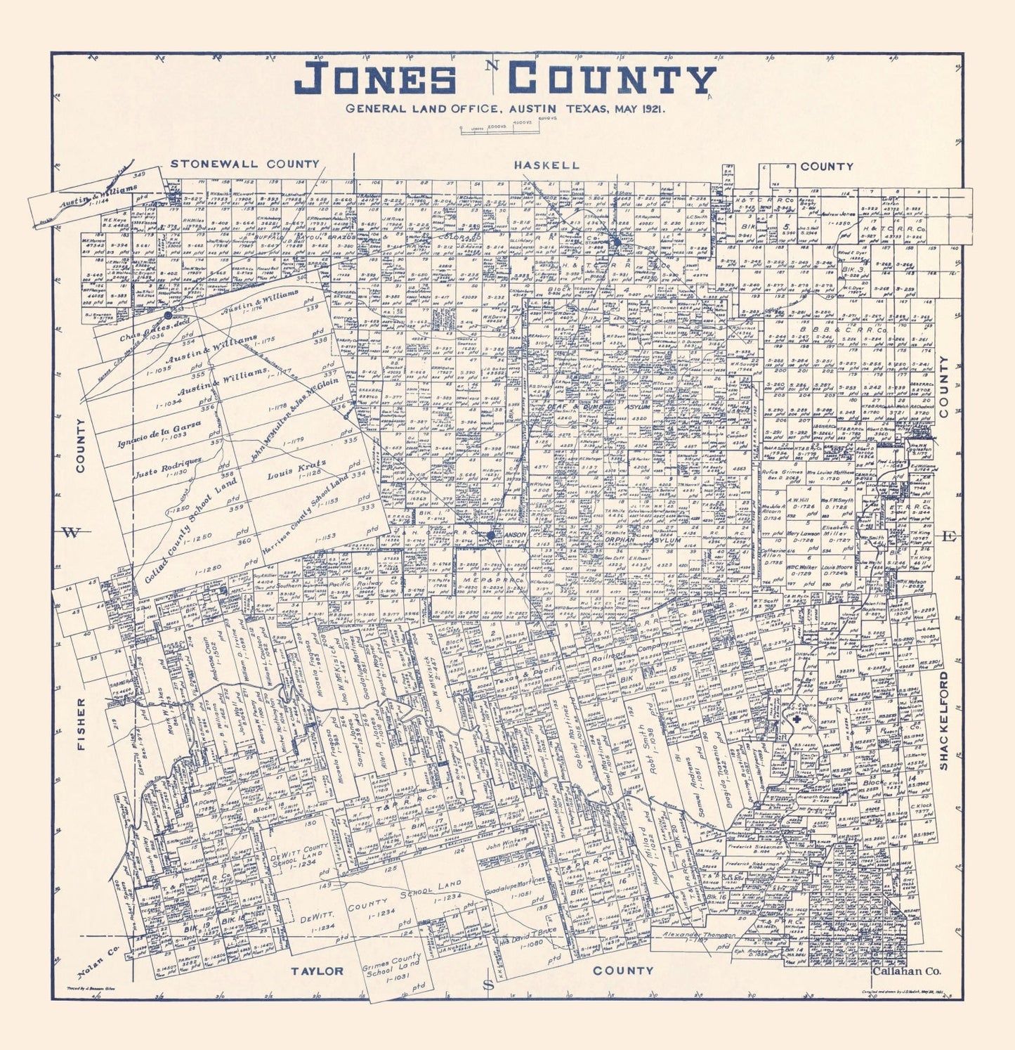 Vintage Map of Jones County, Texas, 1921 (Anson & Stamford)