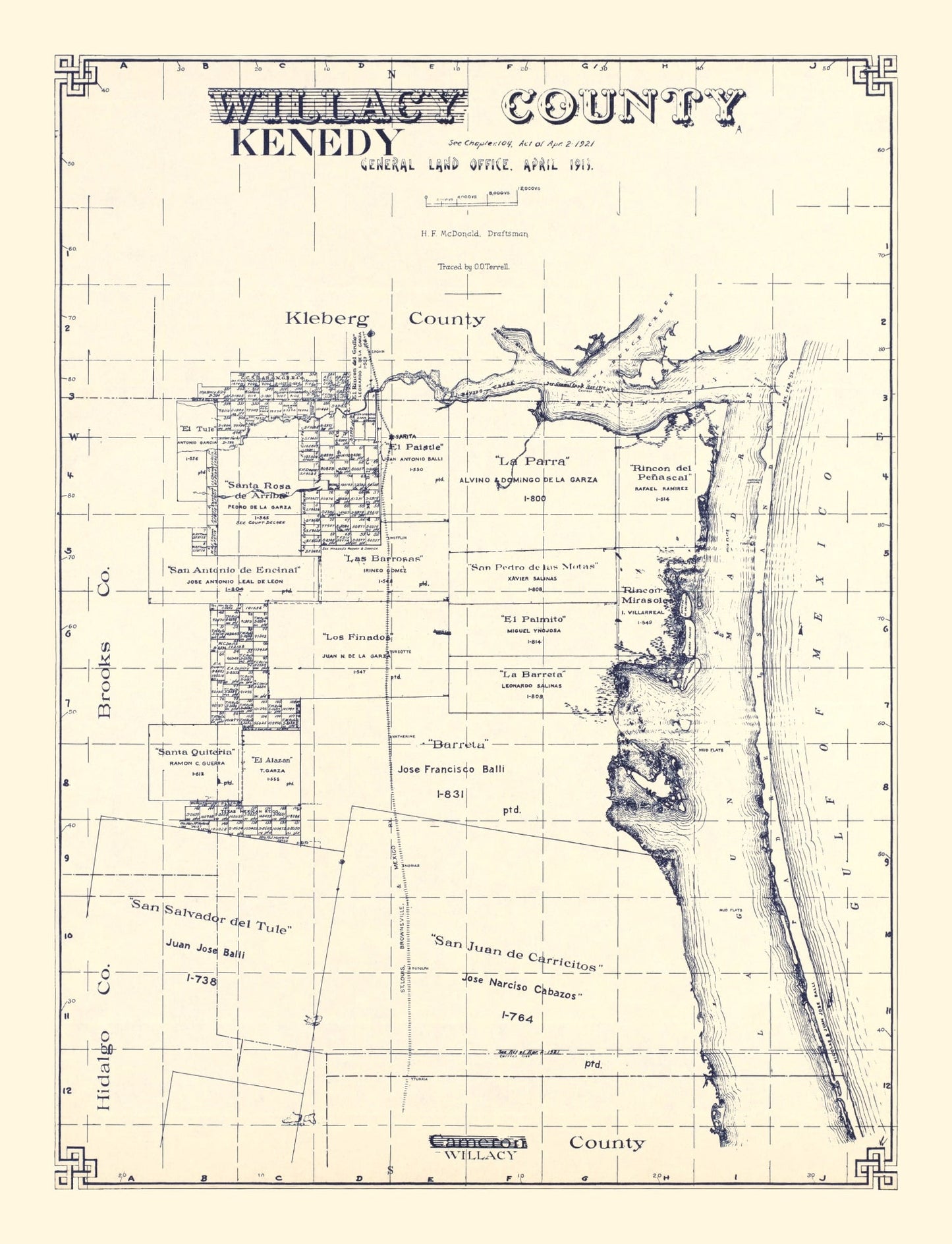 Vintage Map of Kenedy County, Texas, 1921