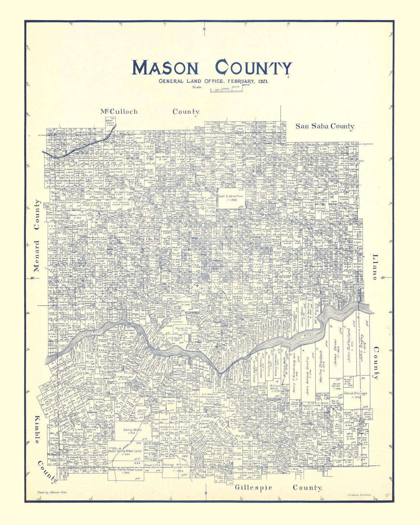 Vintage Map of Mason County, Texas, 1921