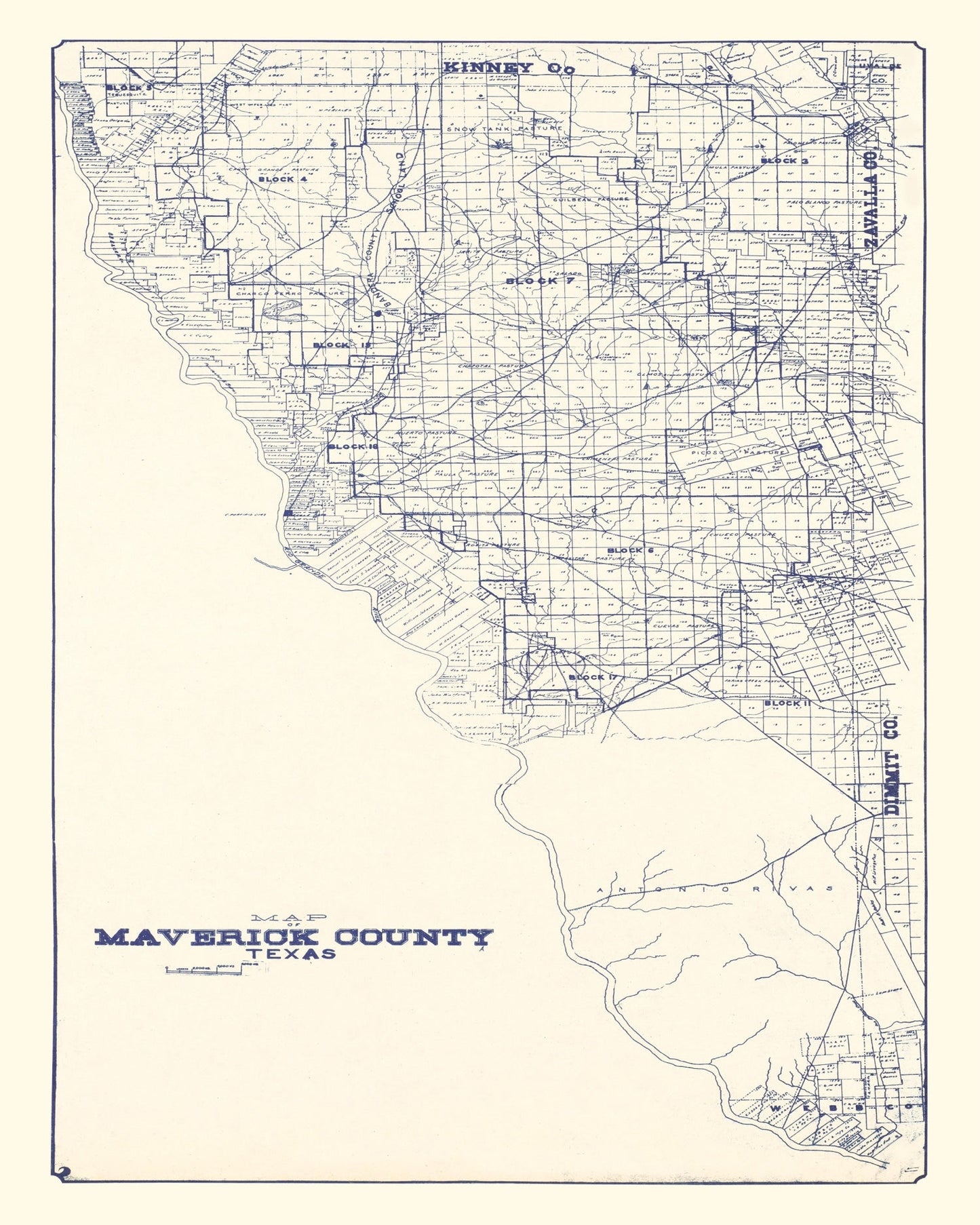 Vintage Map of Maverick County, Texas, 1927