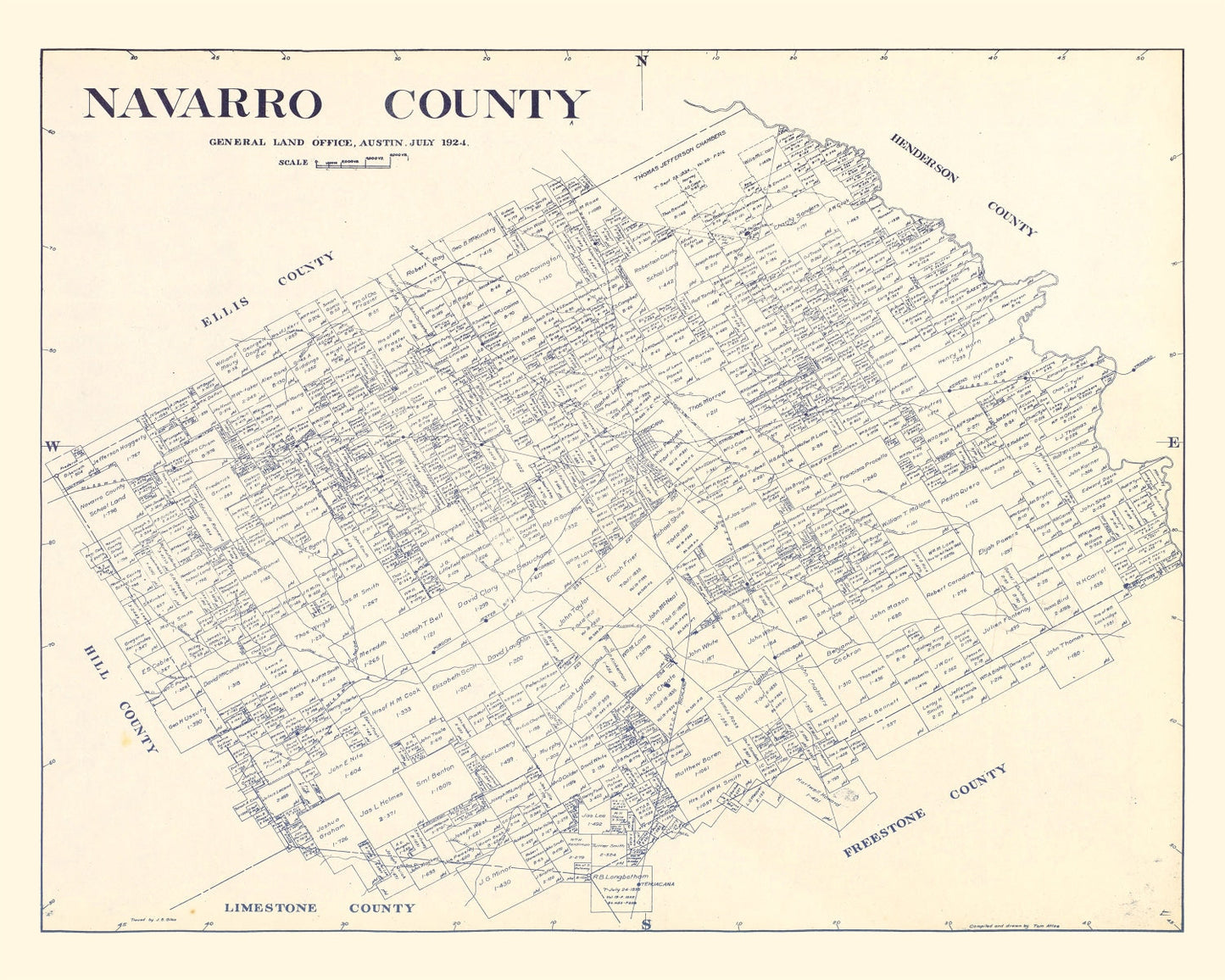 Vintage Map of Navarro County, Texas, 1924