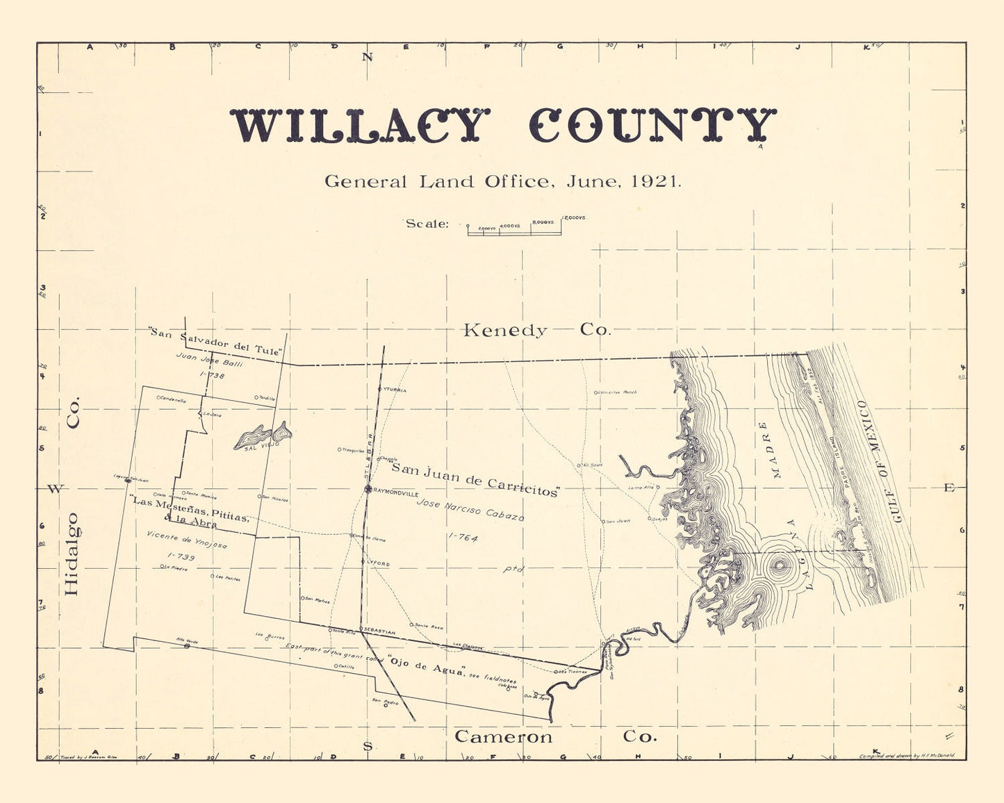 Vintage Map of Willacy County, Texas, 1921