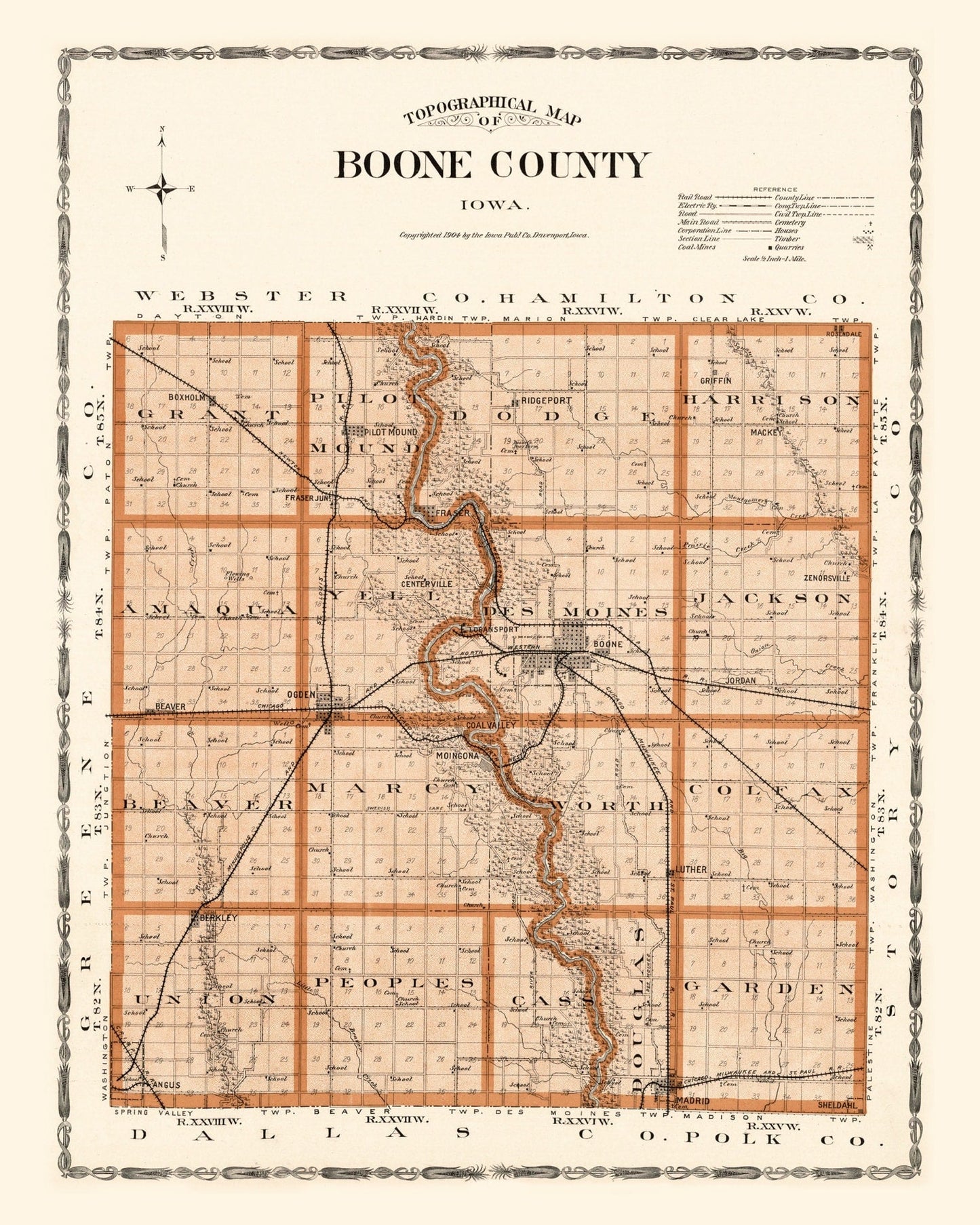 Vintage Map of Boone County, Oklahoma, 1904