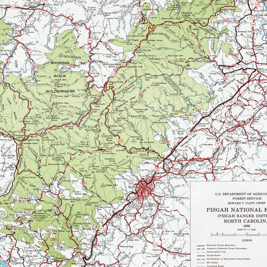 Vintage Pisgah National Forest Map, North Carolina, 1966