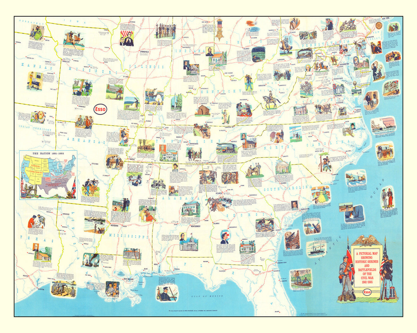 Vintage Map of Civil War Battlefields, 1861