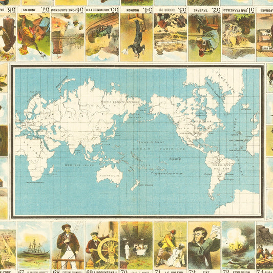 Jules Verne Around the World in 80 Days Map, 1870