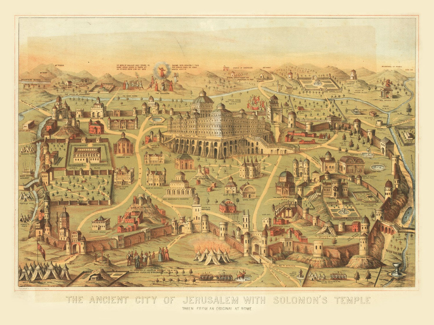 Vintage Map of Jerusalem, Israel, 1871