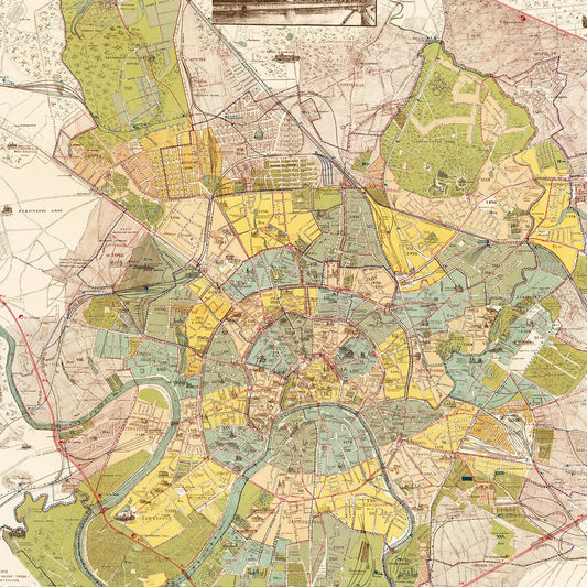 Vintage Map of Moscow, Russia, 1910