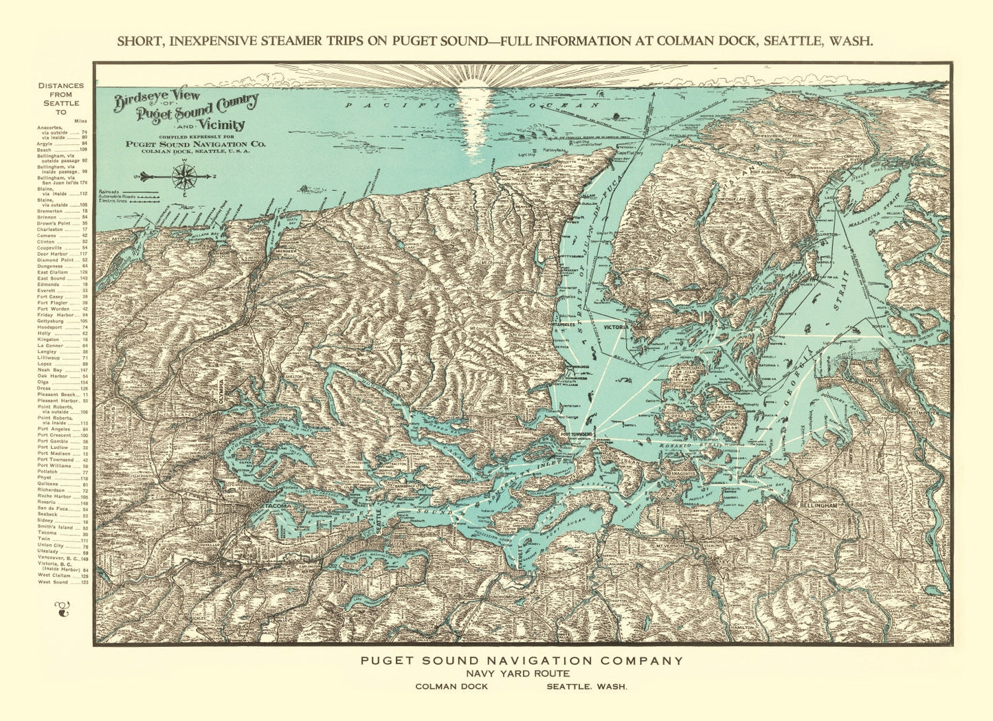 Vintage Map of Puget Sound, Washington, 1910