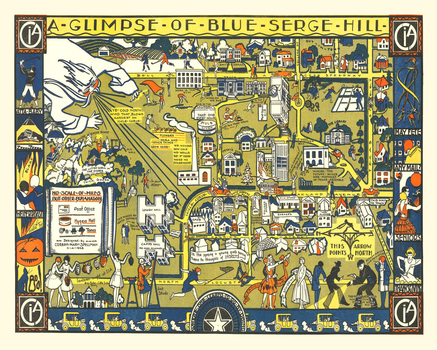 Vintage Campus Map of Texas Woman's University, Denton, 1928