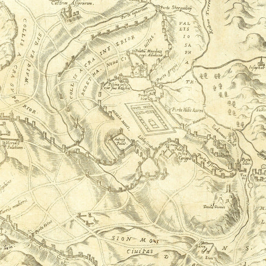 Vintage Map of Jerusalem, Israel, 1572