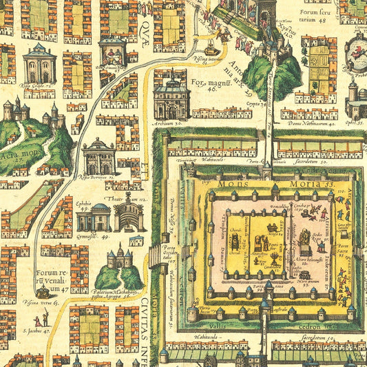 Vintage Map of Jerusalem, Israel, 1588