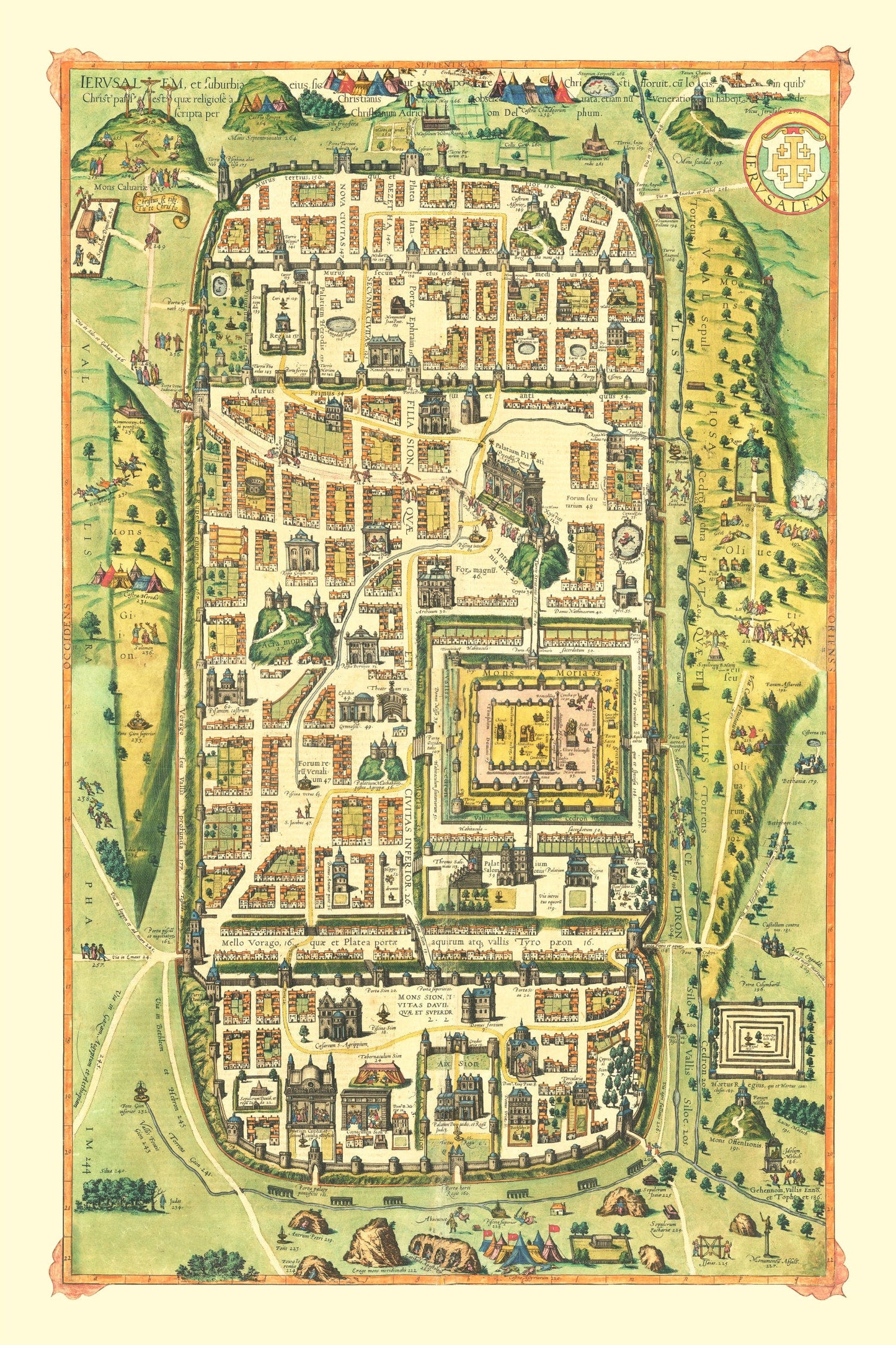 Vintage Map of Jerusalem, Israel, 1588