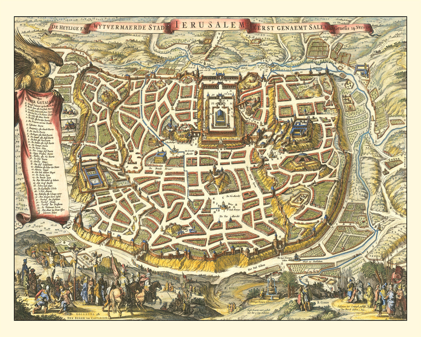 Vintage Map of Jerusalem, Israel, 1648