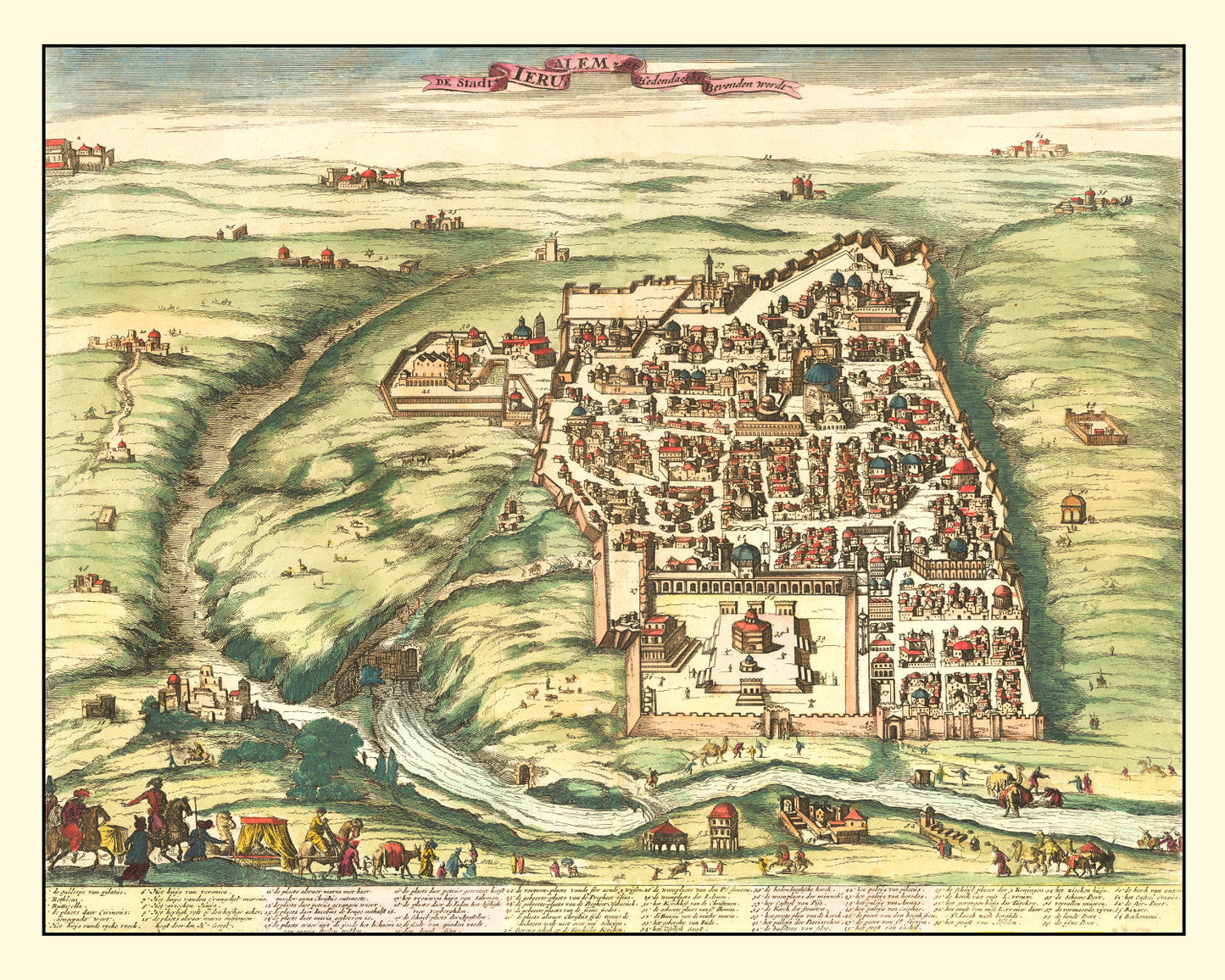 Vintage Map of Jerusalem, Israel, 1677
