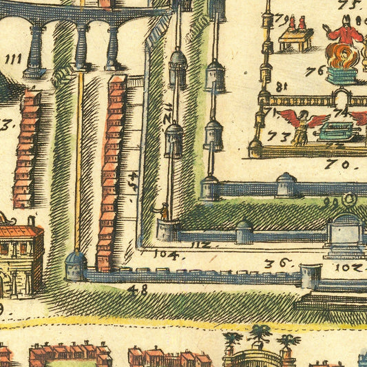 Vintage Map of Jerusalem, Israel, 1736 (Horizontal)