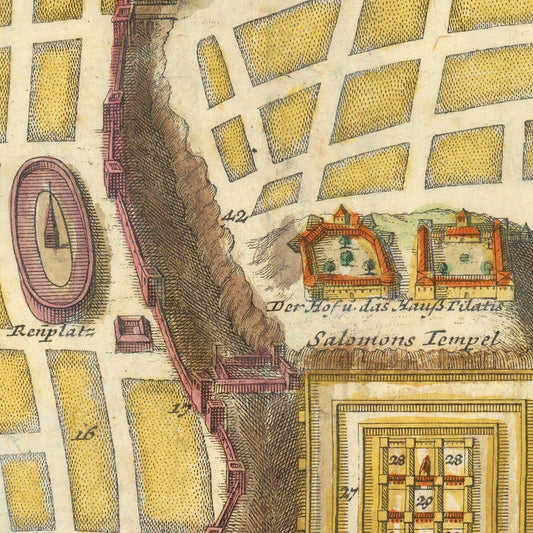 Vintage Map of Jerusalem, Israel, 1736