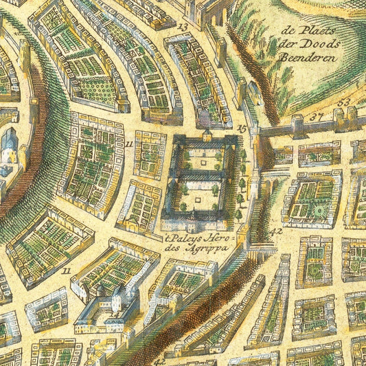 Vintage Map of Jerusalem, Israel, 1740