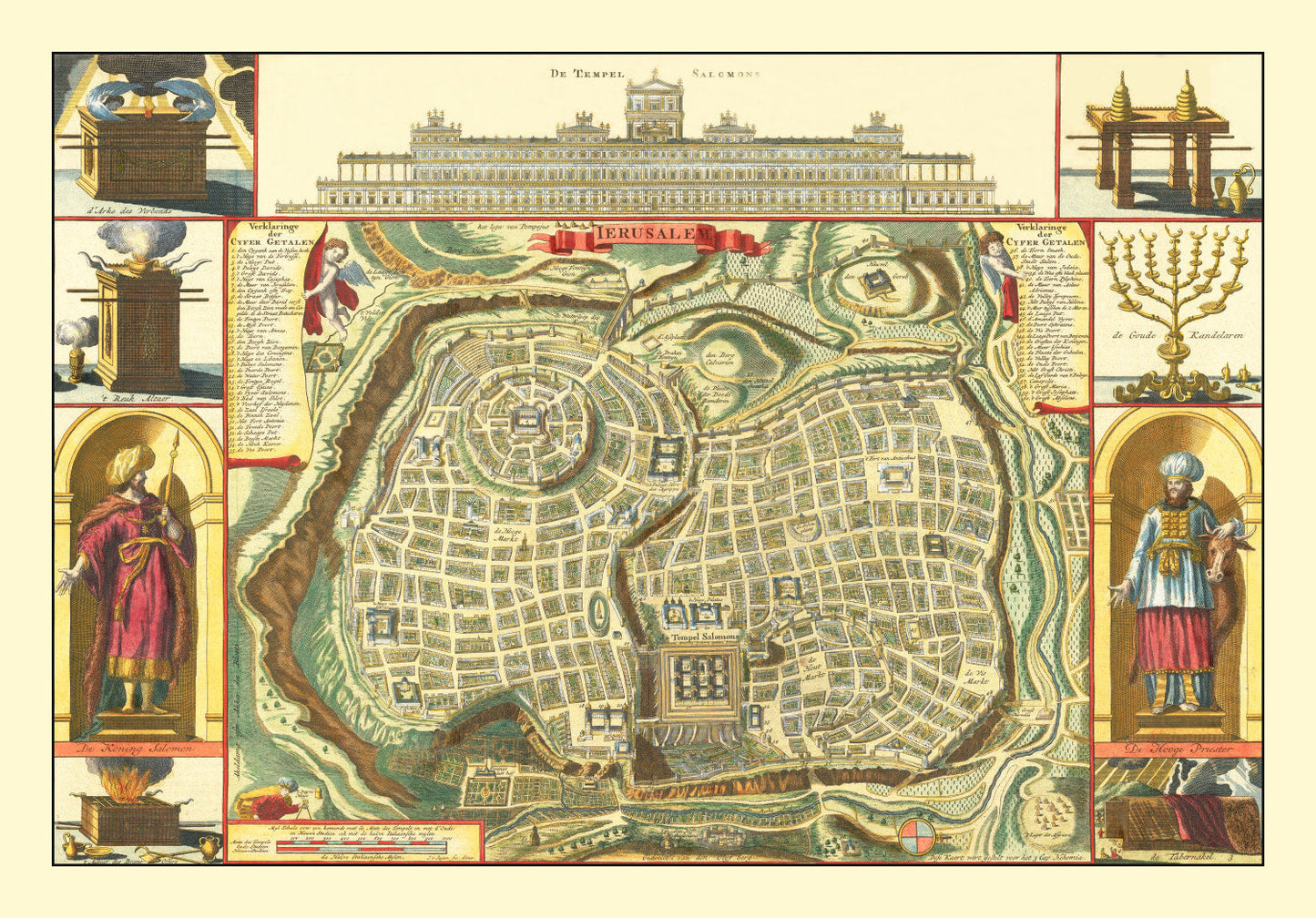 Vintage Map of Jerusalem, Israel, 1740