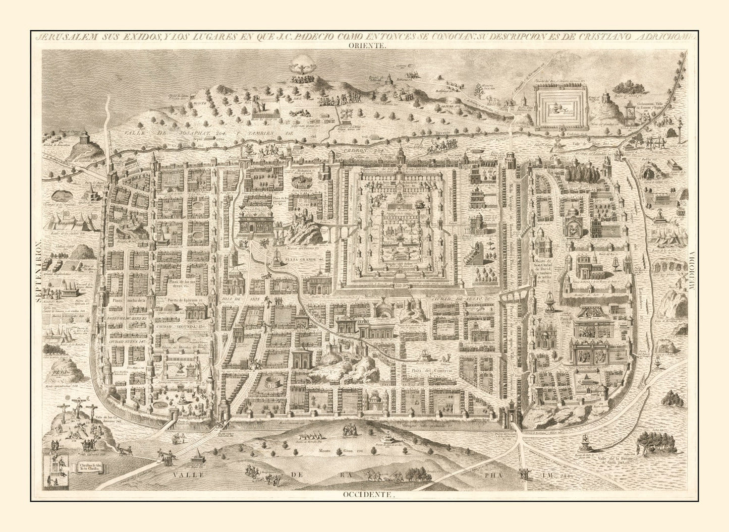 Vintage Map of Jerusalem, Israel, 1800
