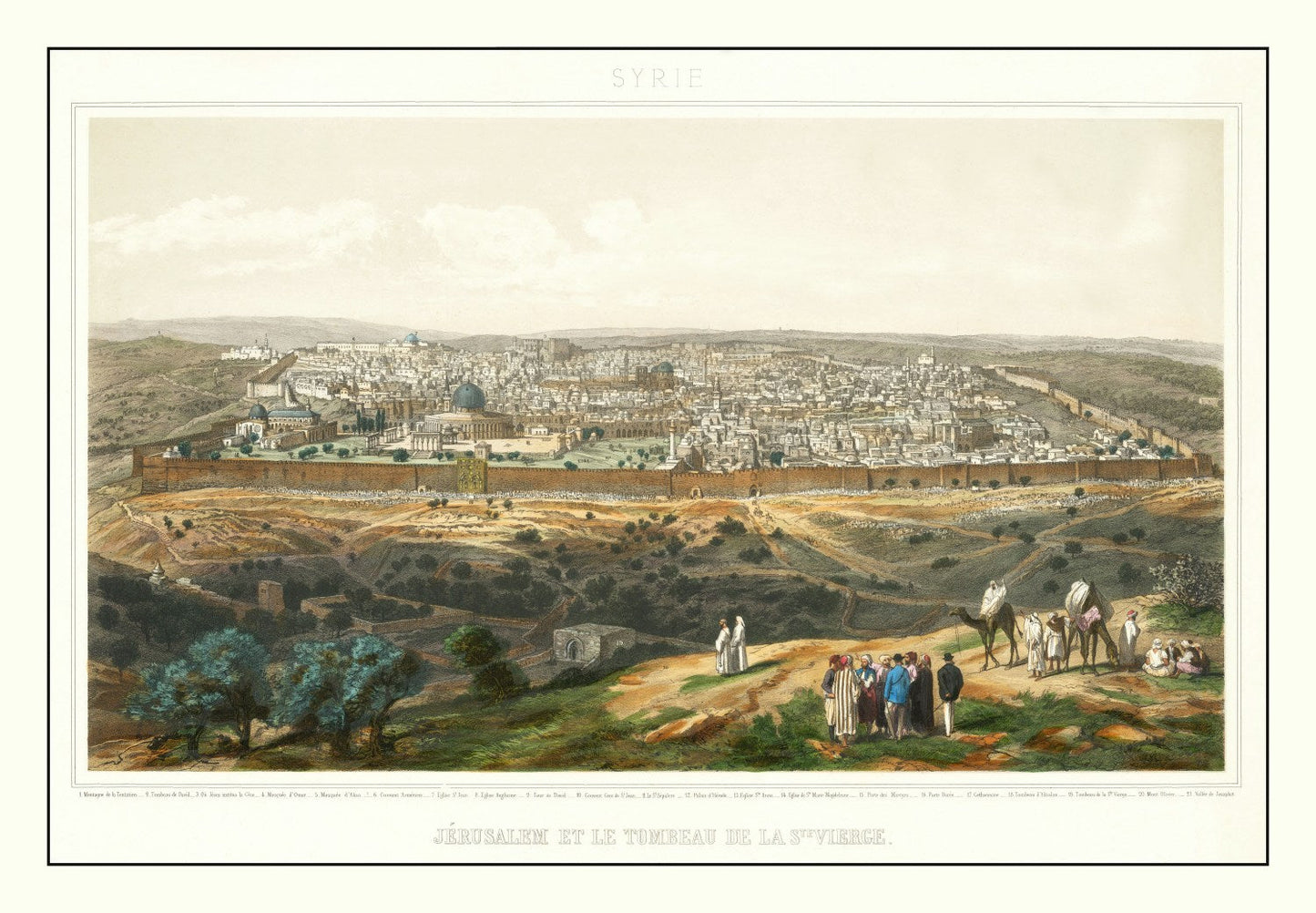 Vintage Map of Jerusalem, Israel, 1875