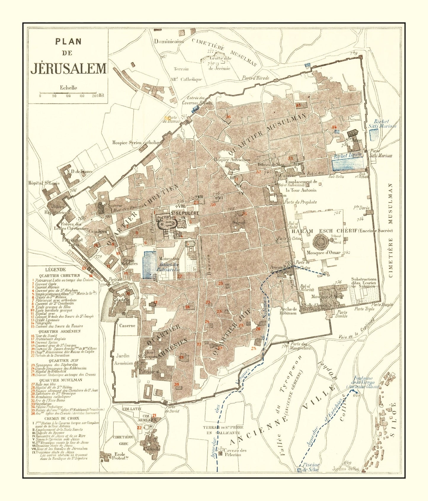 Vintage Map of Jerusalem, Israel, 1900