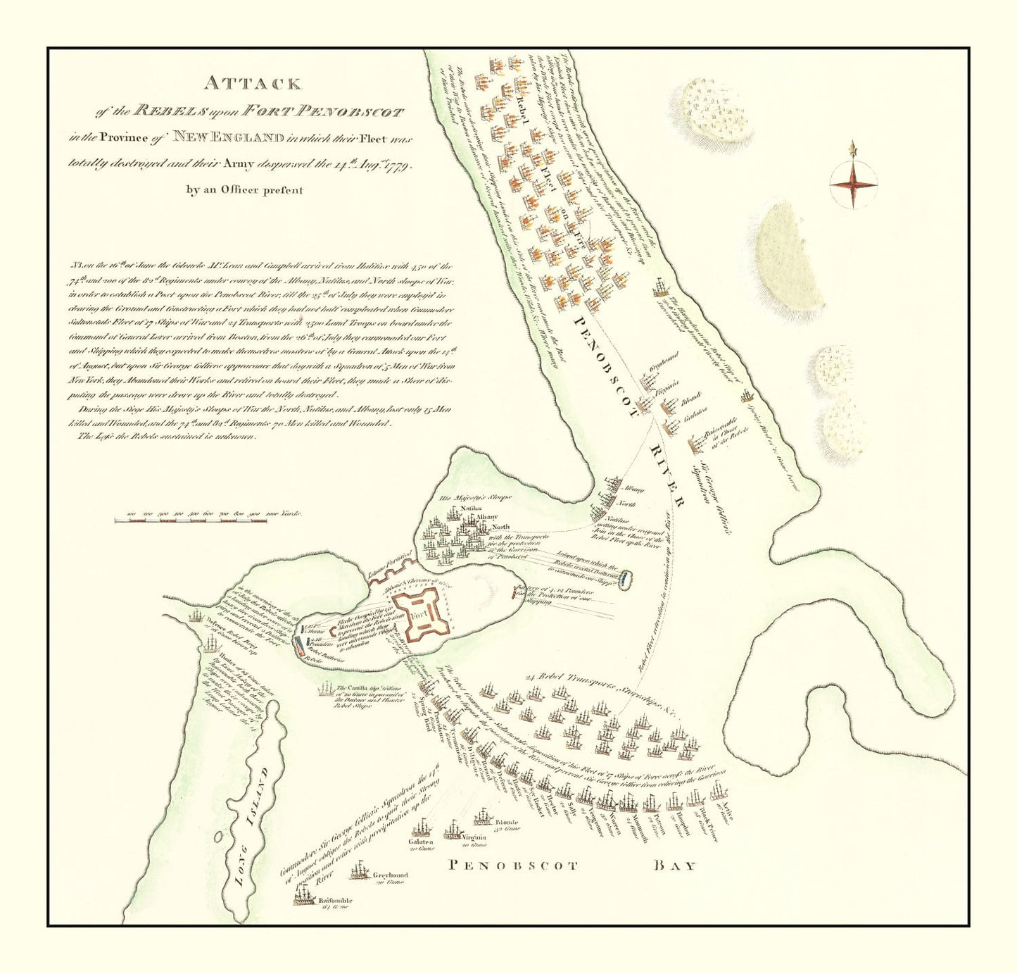 Vintage Map of Fort Penobscot, Maine, 1785