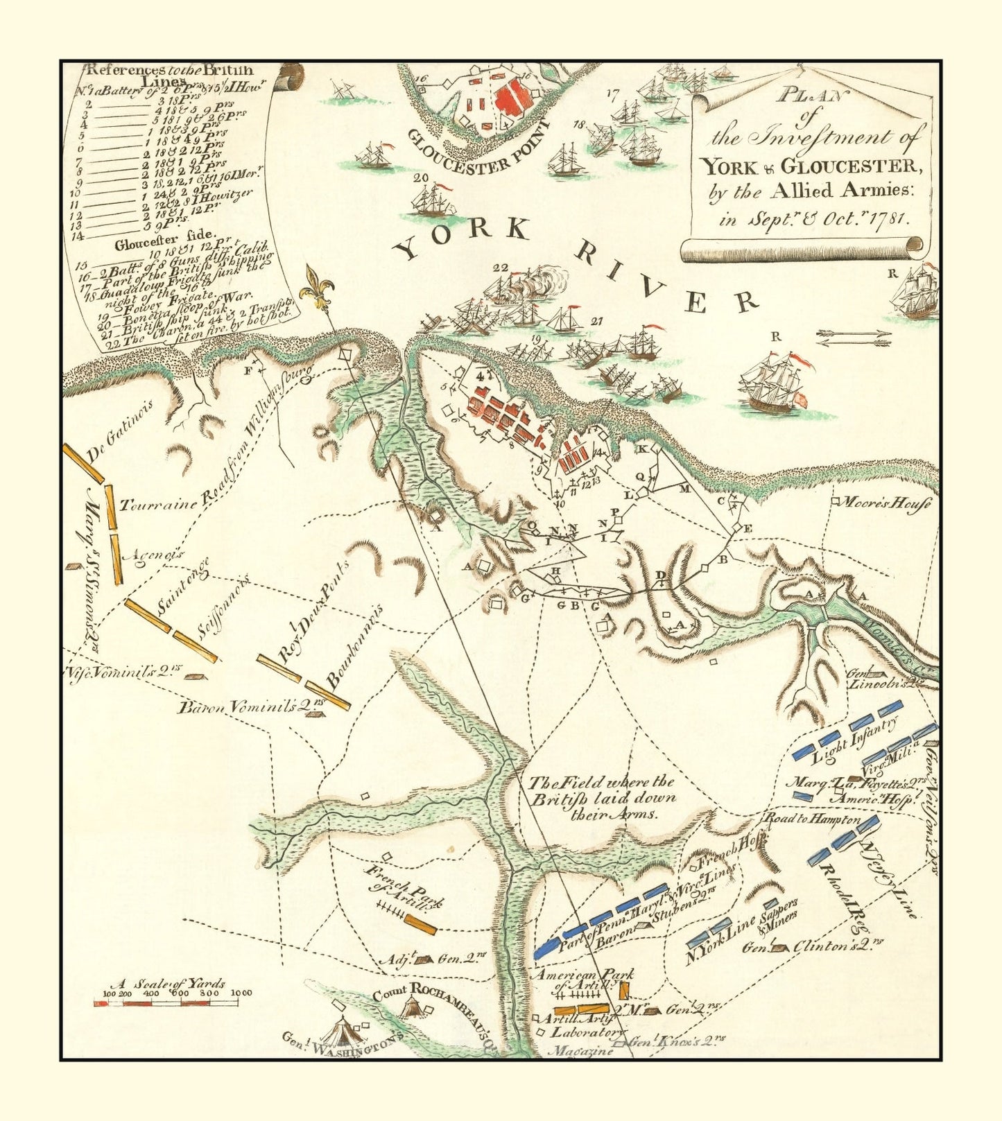 Vintage Map of York & Gloucester, Virginia, 1785