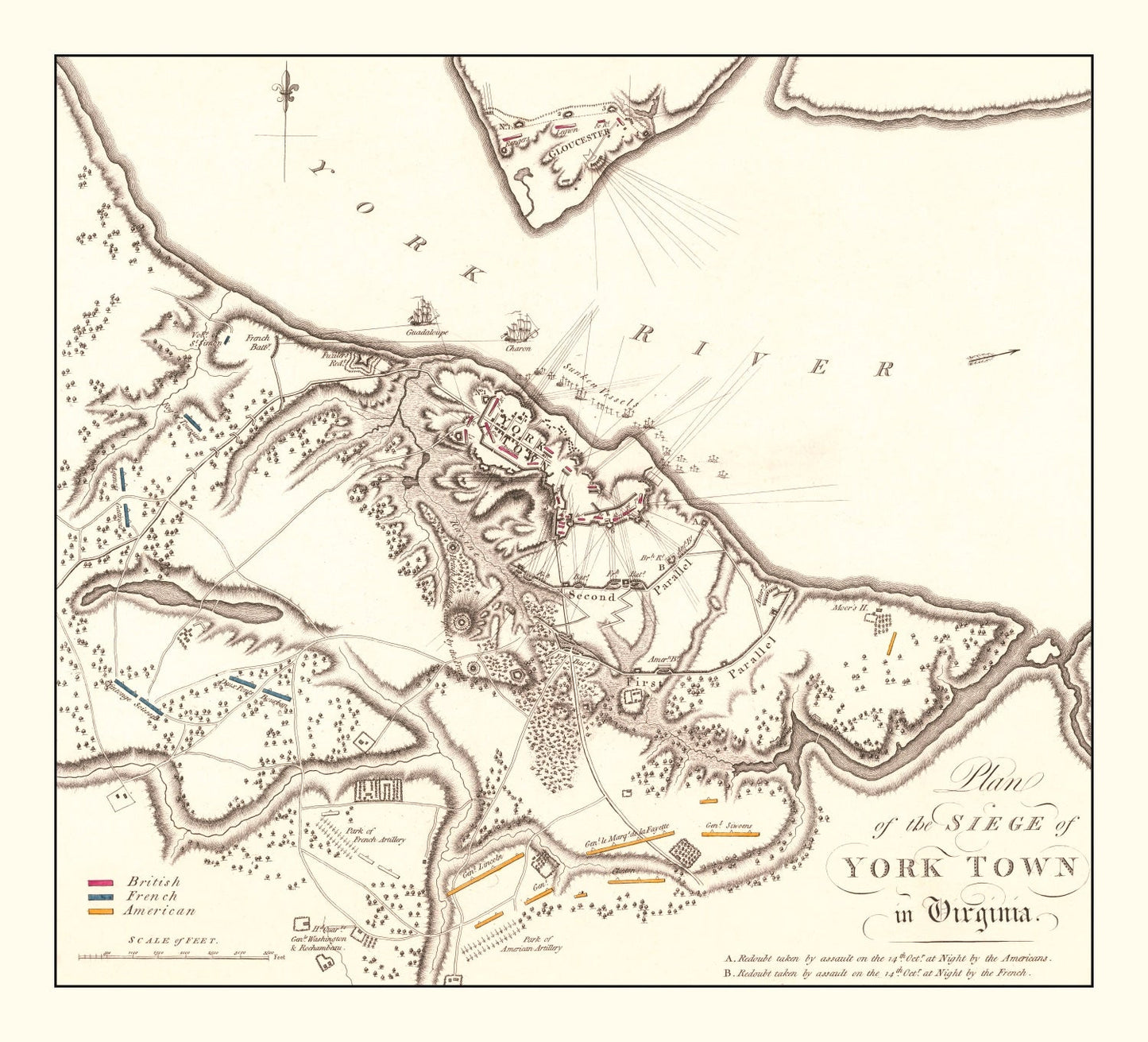 Vintage Siege of Yorktown Map, 1787