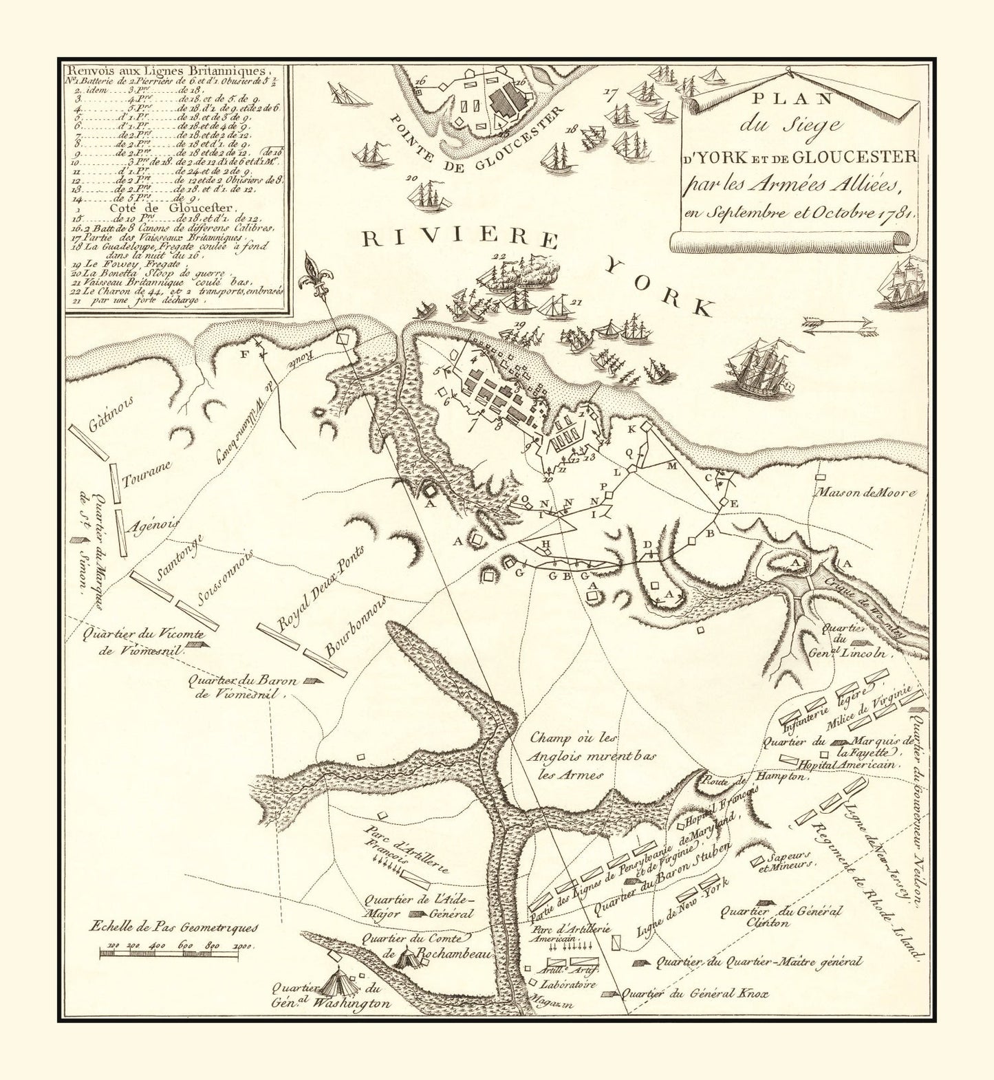 Vintage Map of the Siege of Gloucester, Virginia, 1787
