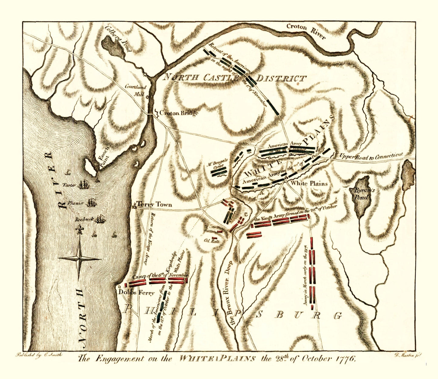Vintage White Plains Battle Map, 1796