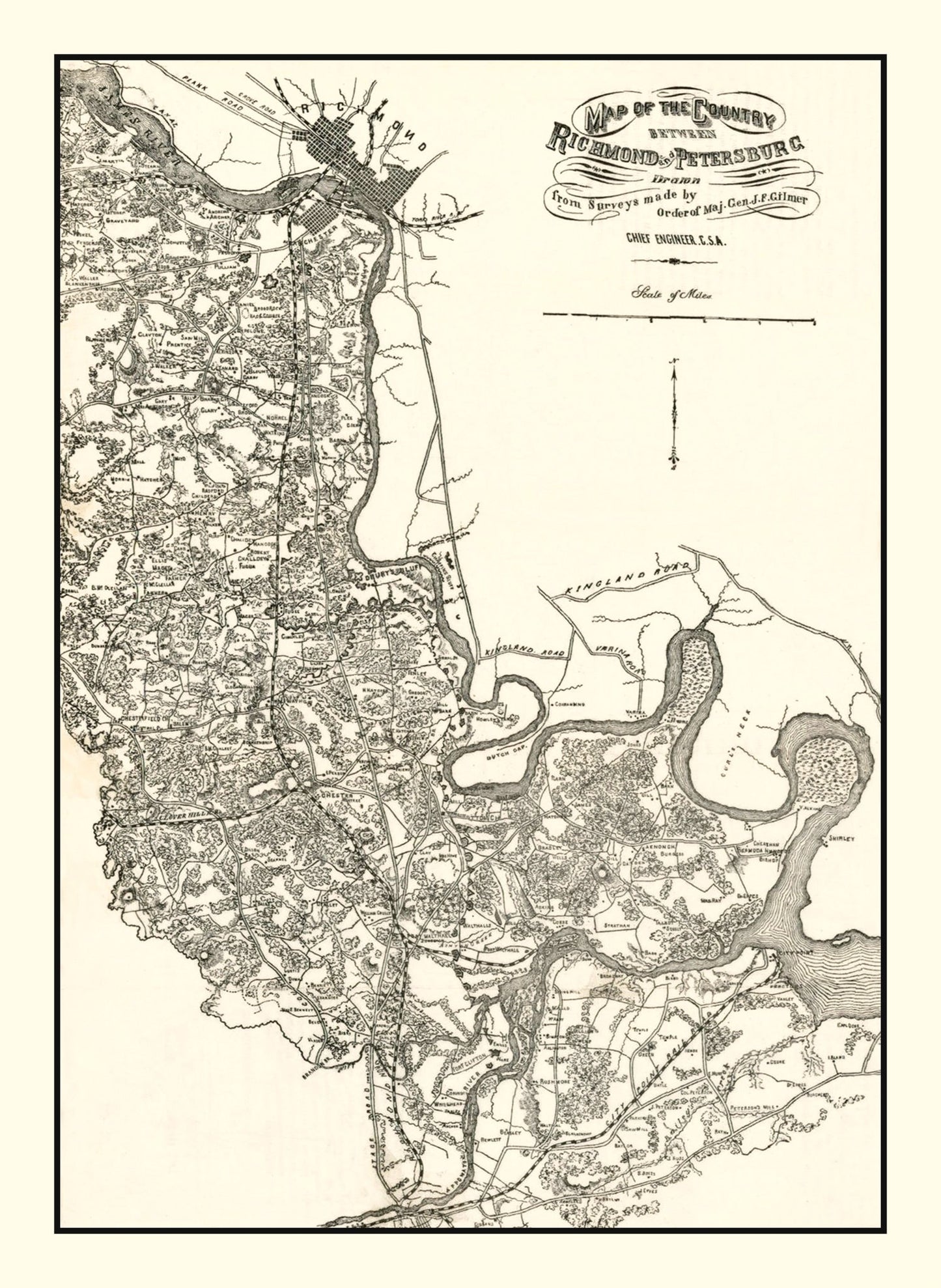 Vintage Map of Richmond & Petersburg, Virginia, 1864