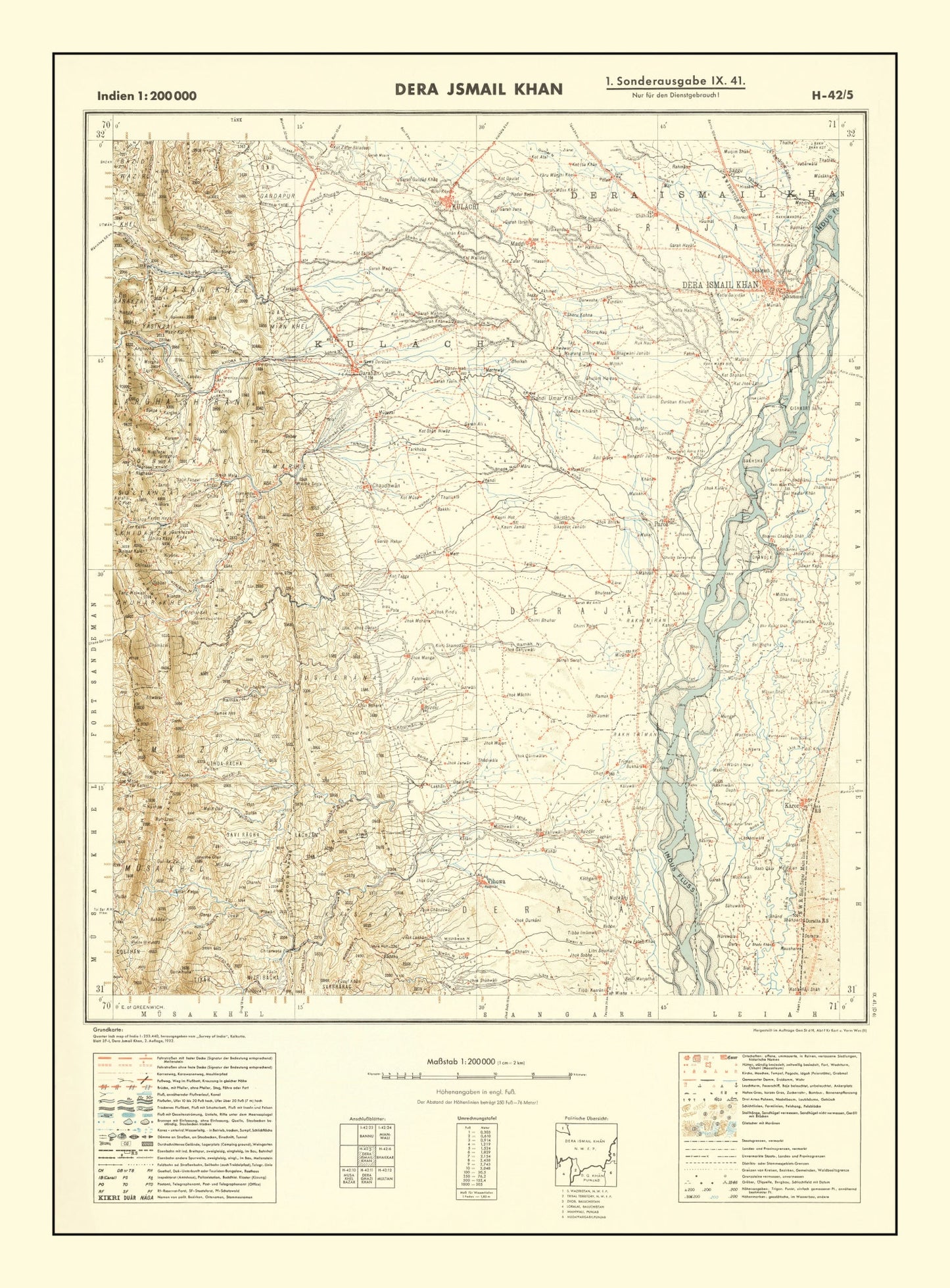Vintage World War II Map of India, 1932