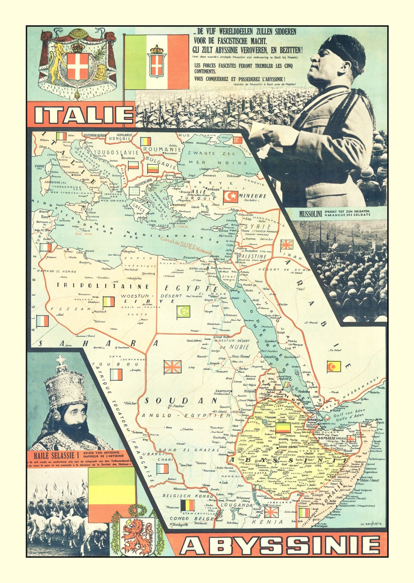 Vintage World War II Map of Italy, 1935