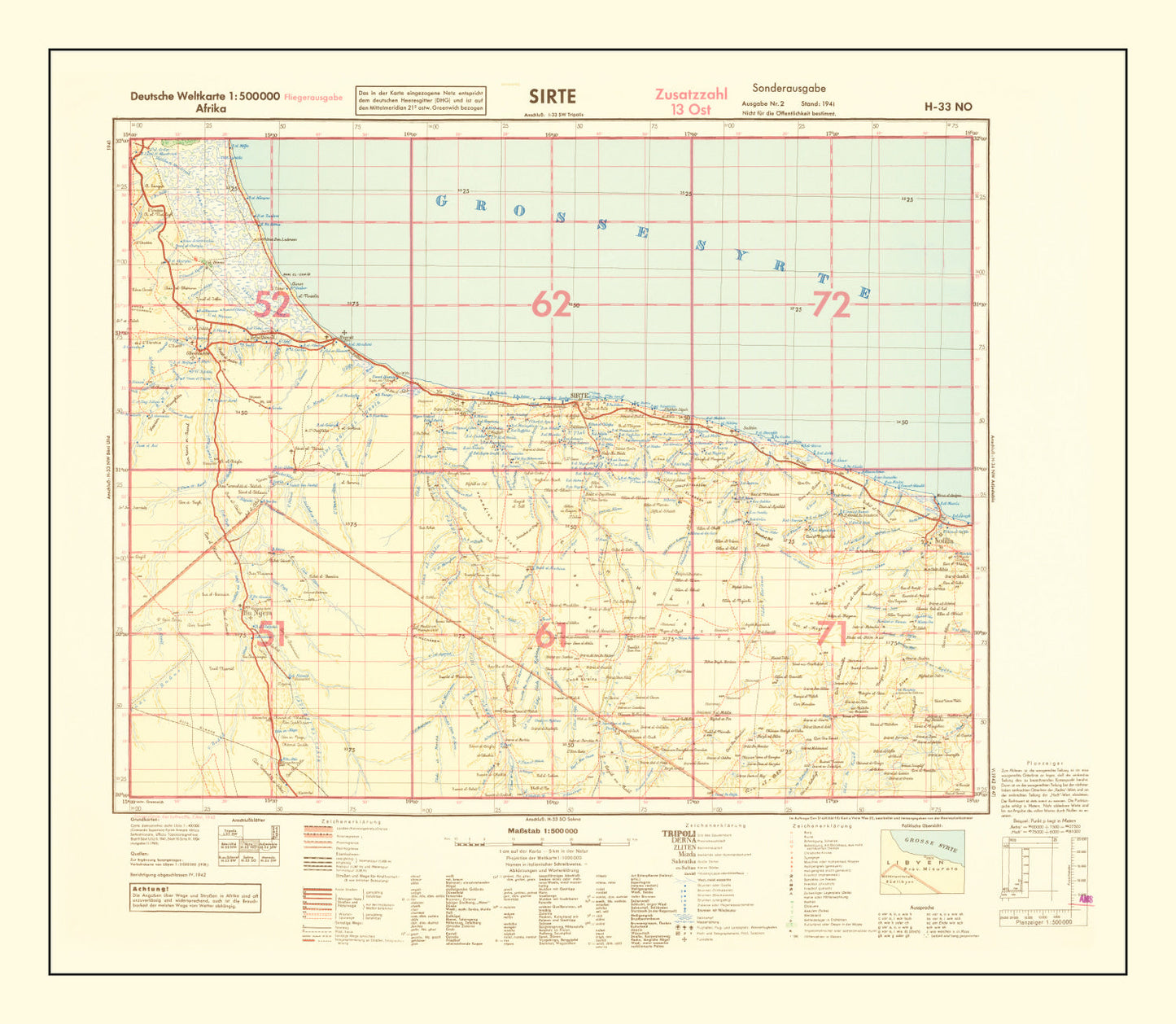 Vintage North Africa World War II Map, 1942