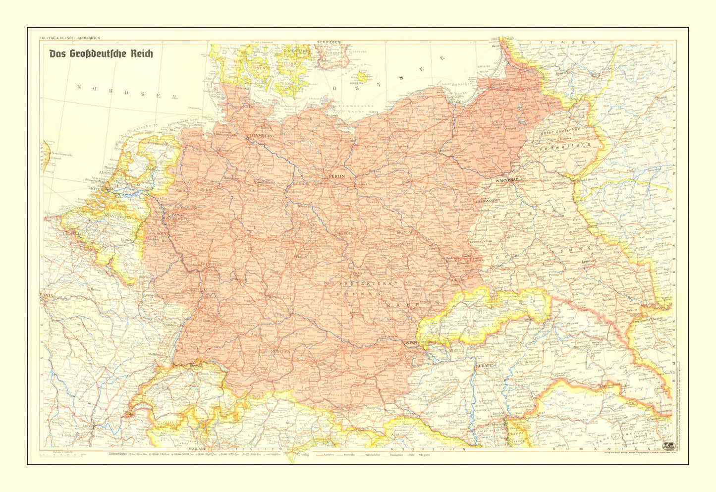 Vintage Germany World War II Map, 1942
