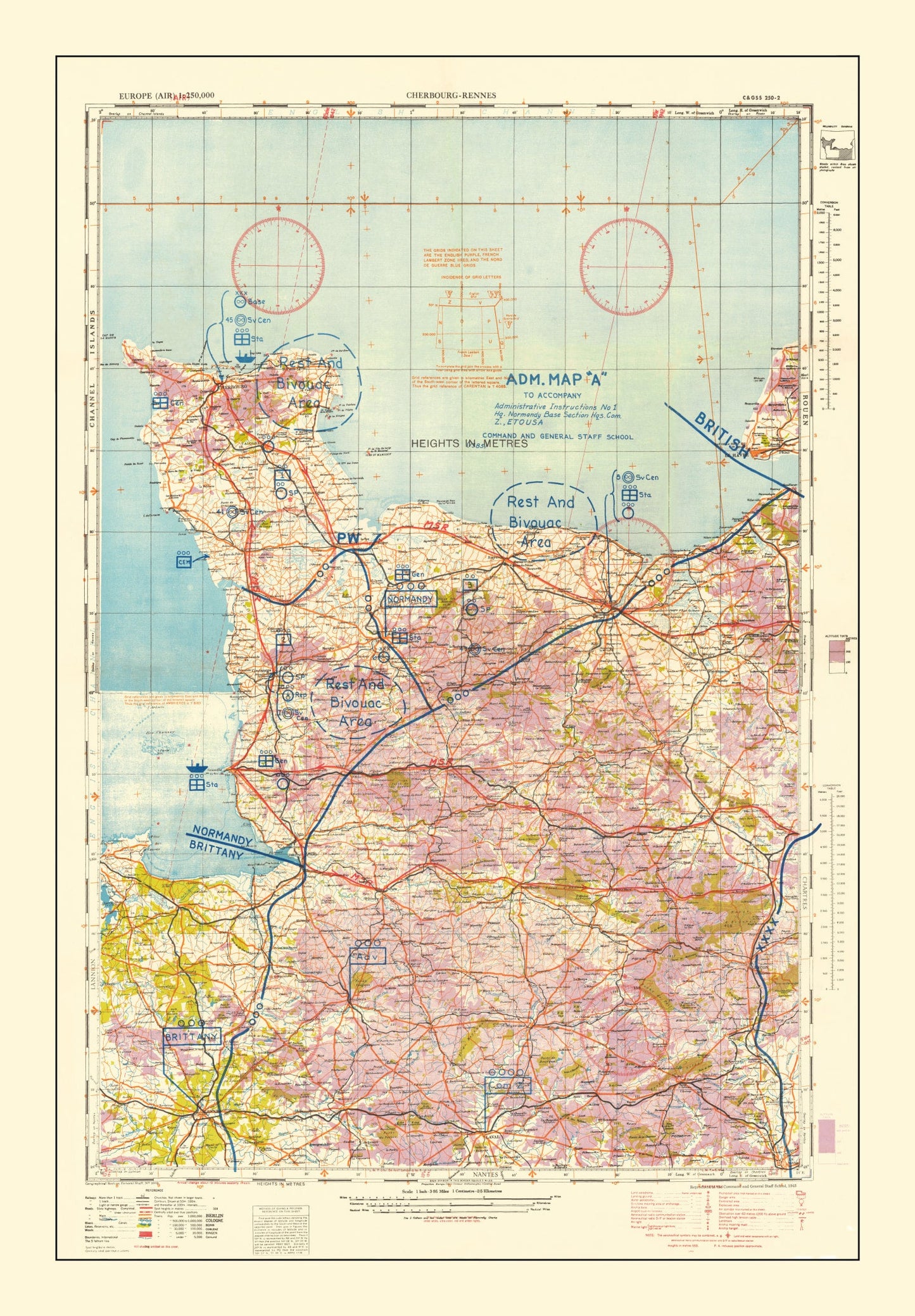 Vintage Normandy Invasion WWII Map, 1944