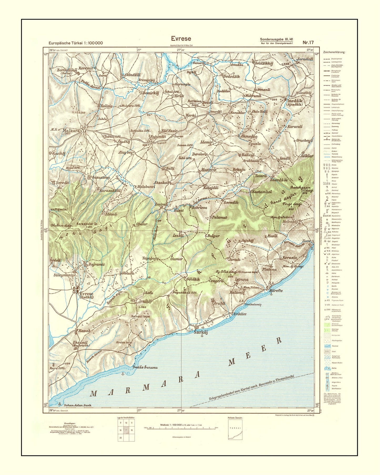 Vintage WWII Map of Turkey, 1944