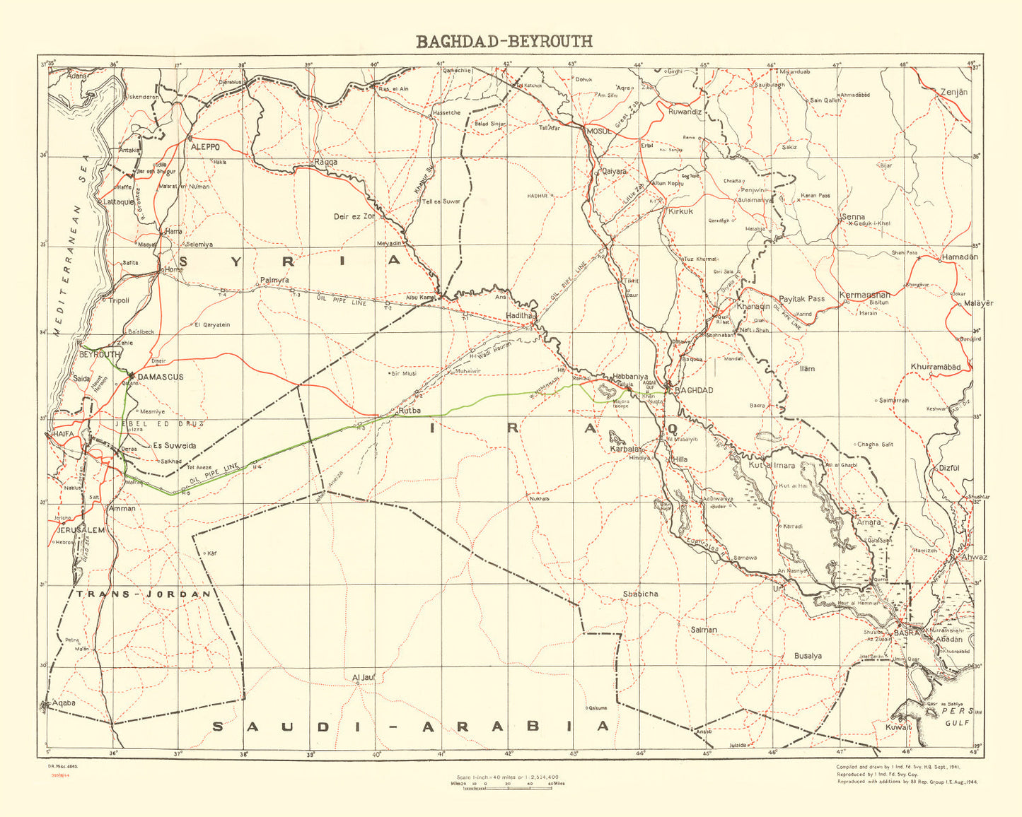 Vintage Map of Baghdad, World War II, 1944