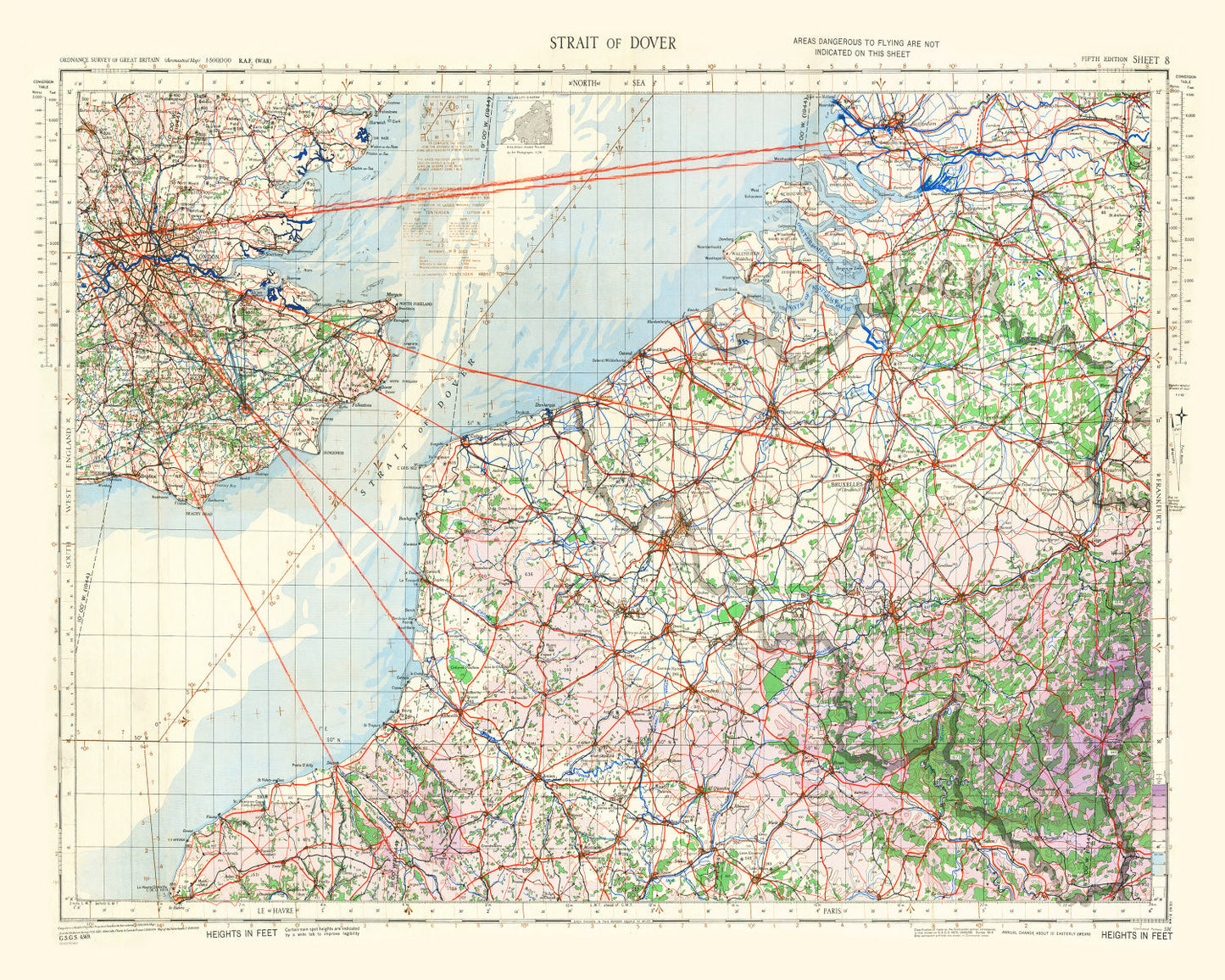 Vintage Map of the Strait of Dover, 1944