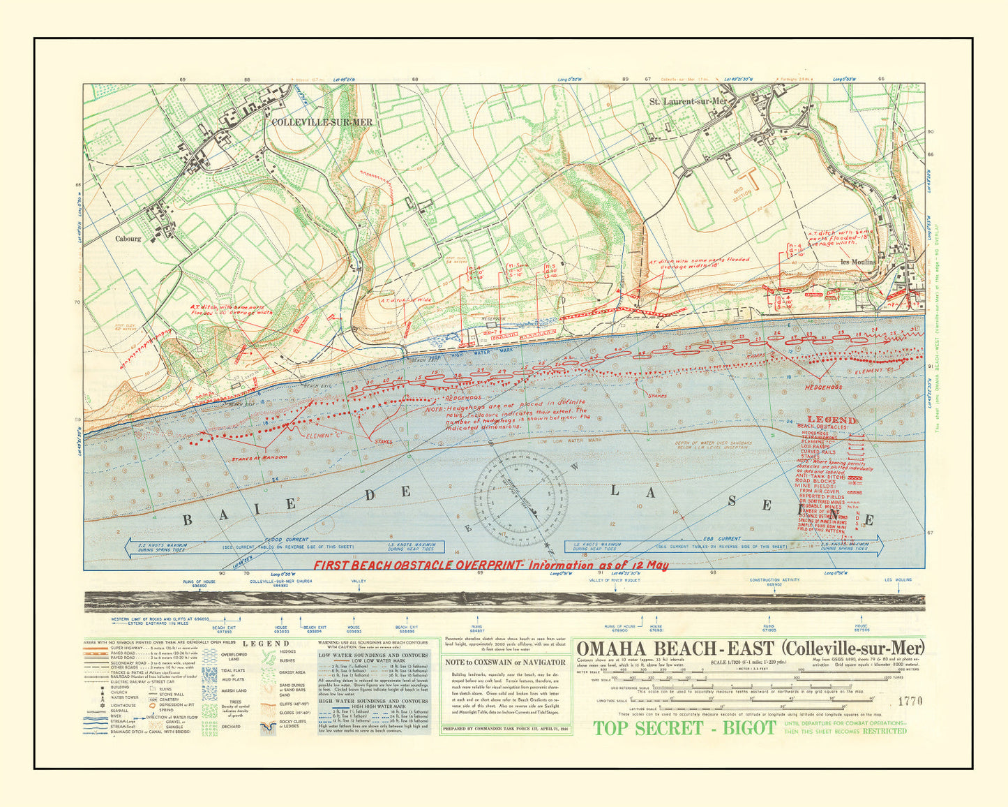 Vintage Omaha Beach D-Day Map, 1944